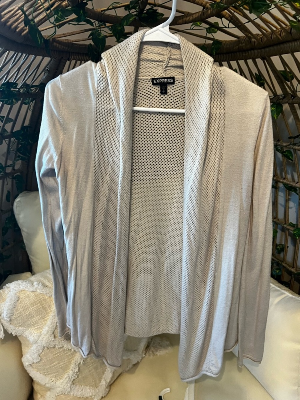 Express Open-Front Lightweight Cardigan in Light Taupe